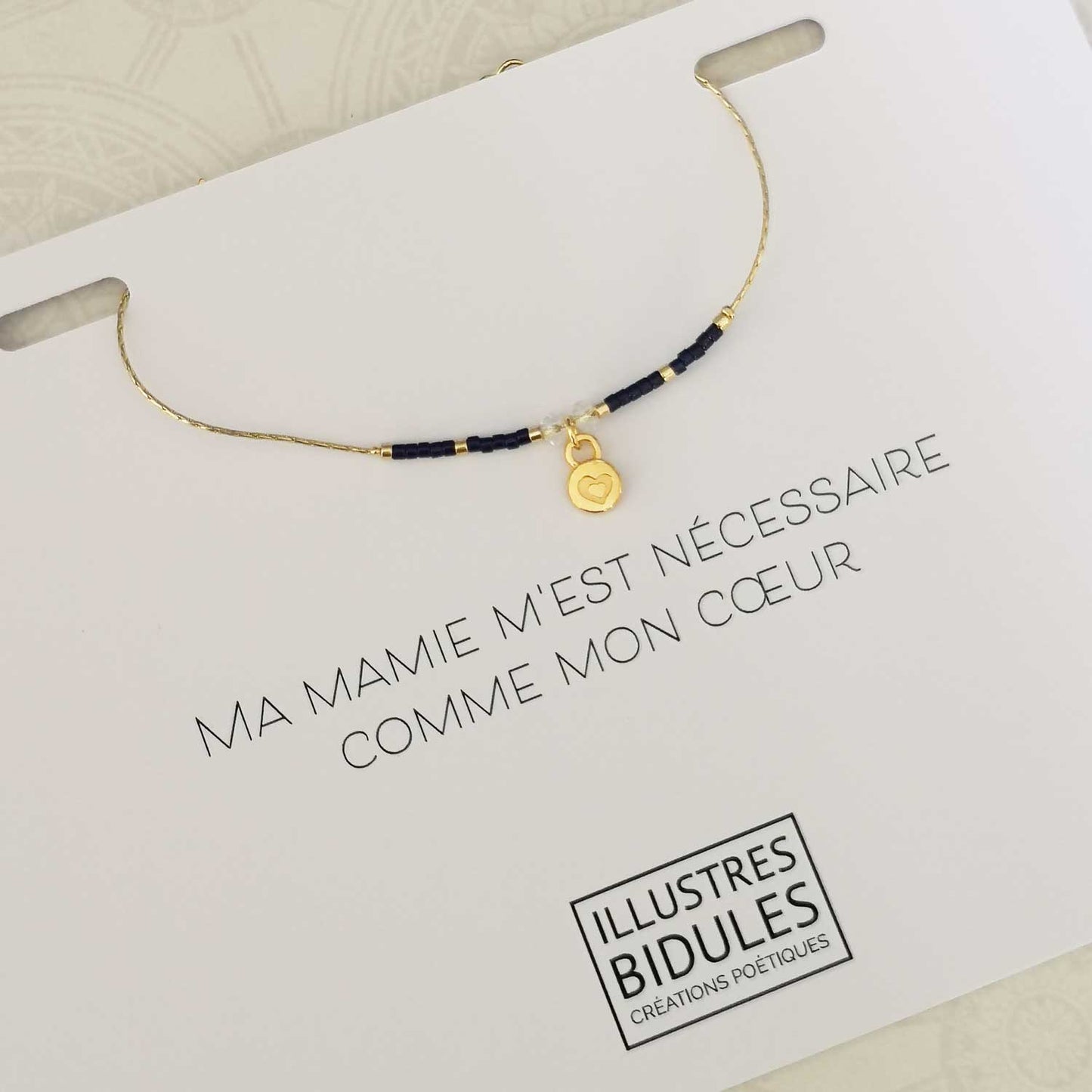 Bracelet miyuki petit coeur miyuki - bleu marine - Ma mamie m'est nécessaire comme mon coeur