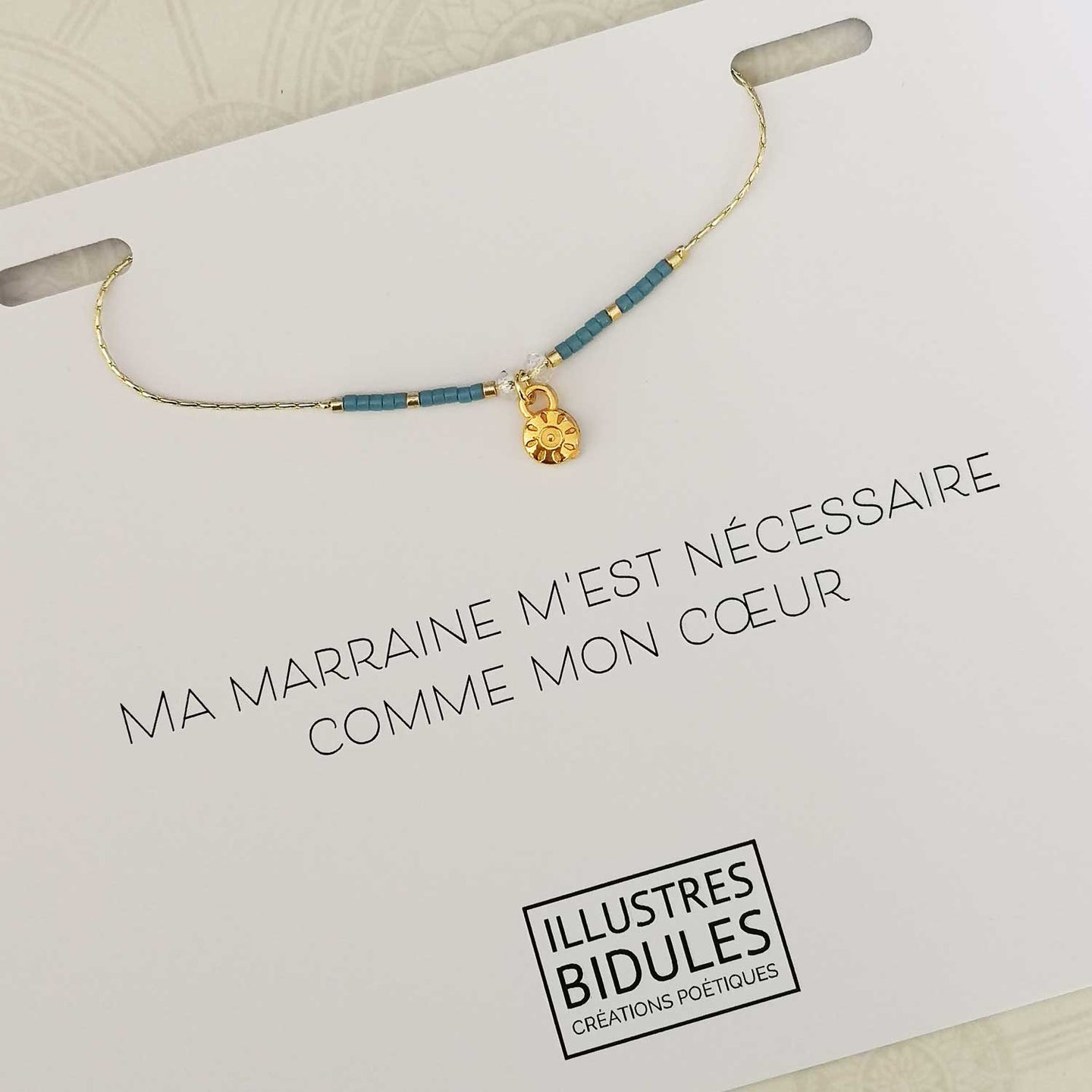 Bracelet miyuki petit soleil - bleu - Ma marraine m'est nécessaire comme mon coeur