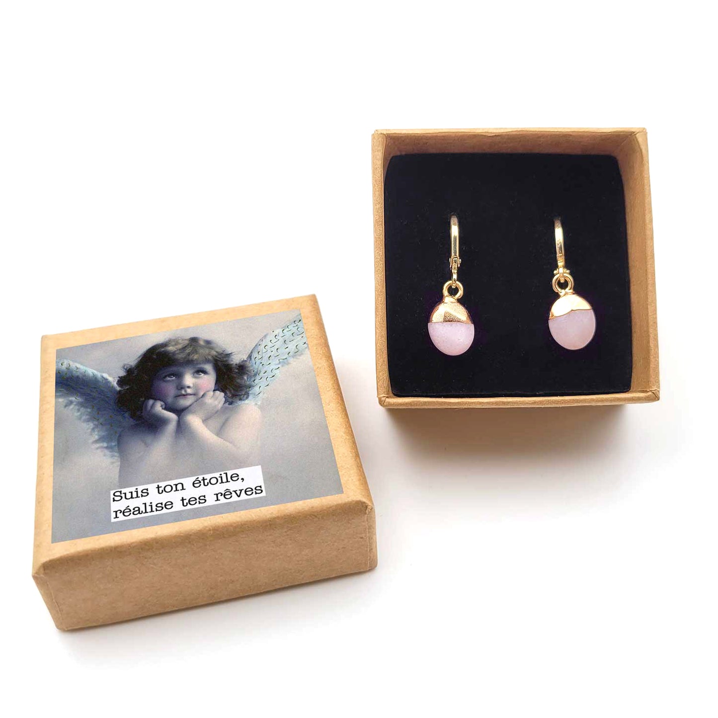 Dormeuses Charlotte avec petit quartz rose - doré